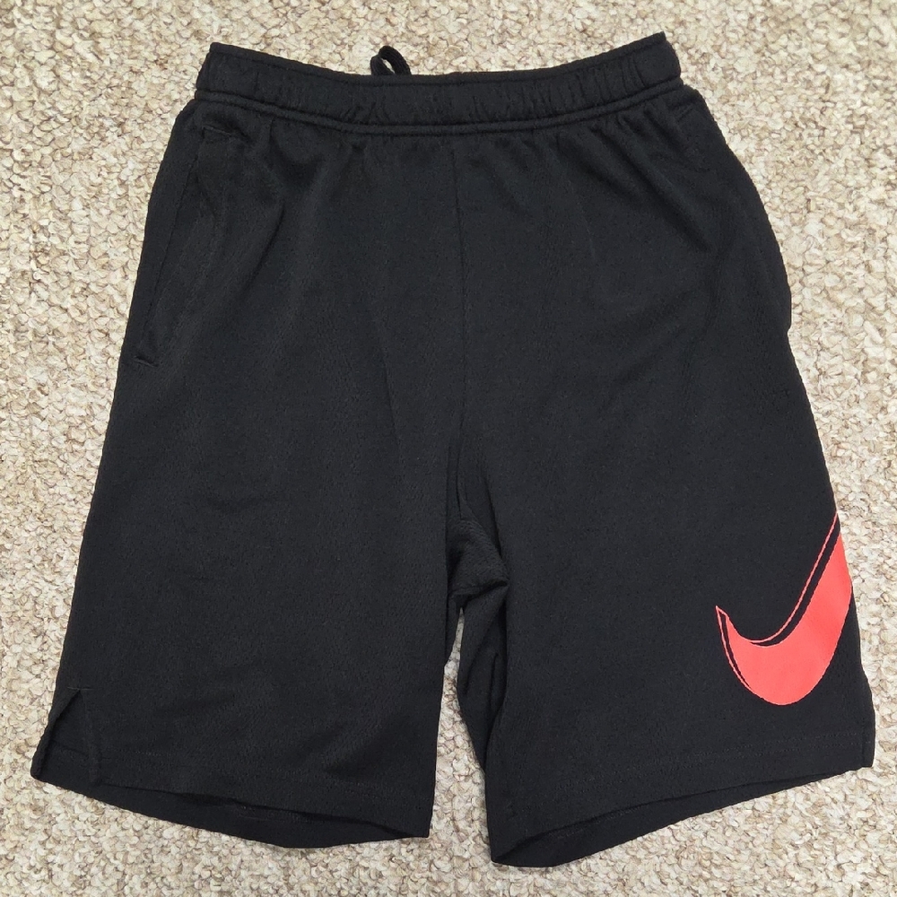 Nike Black Athletic Shorts with Red Swoosh